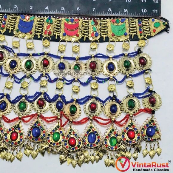 Multicolor Big Unique Choker Necklace, Old Kuchi Afghan Choker Necklace - Picture 10 of 12